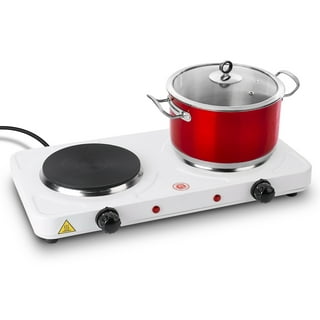 Double Electric Burner Countertop Hot Plate Stainless Steel Cast Iron 1000W  700W by Durabold, White 