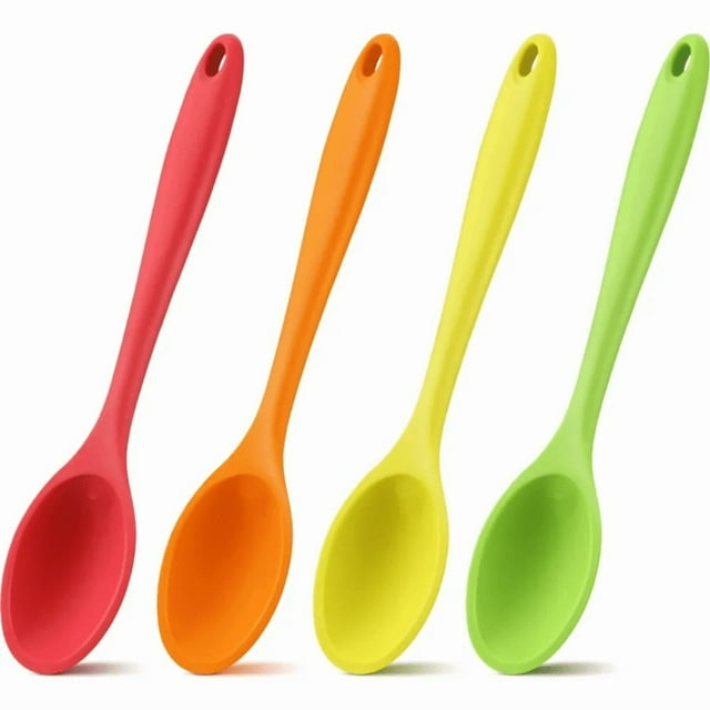 jfhsbd Household Items 4-Piece Heat-Resistant Silicone Mixing Spoons Set for Kitchen Cooking and Serving