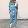 thumbnail image 2 of Fgnfyis Ensemble Décontracté pour Femmes T-Shirt à Manches Longues Rayé Col Rond Blouse et Pantalon Leggings 2 Pcs Bleu TTTG, 2 of 5