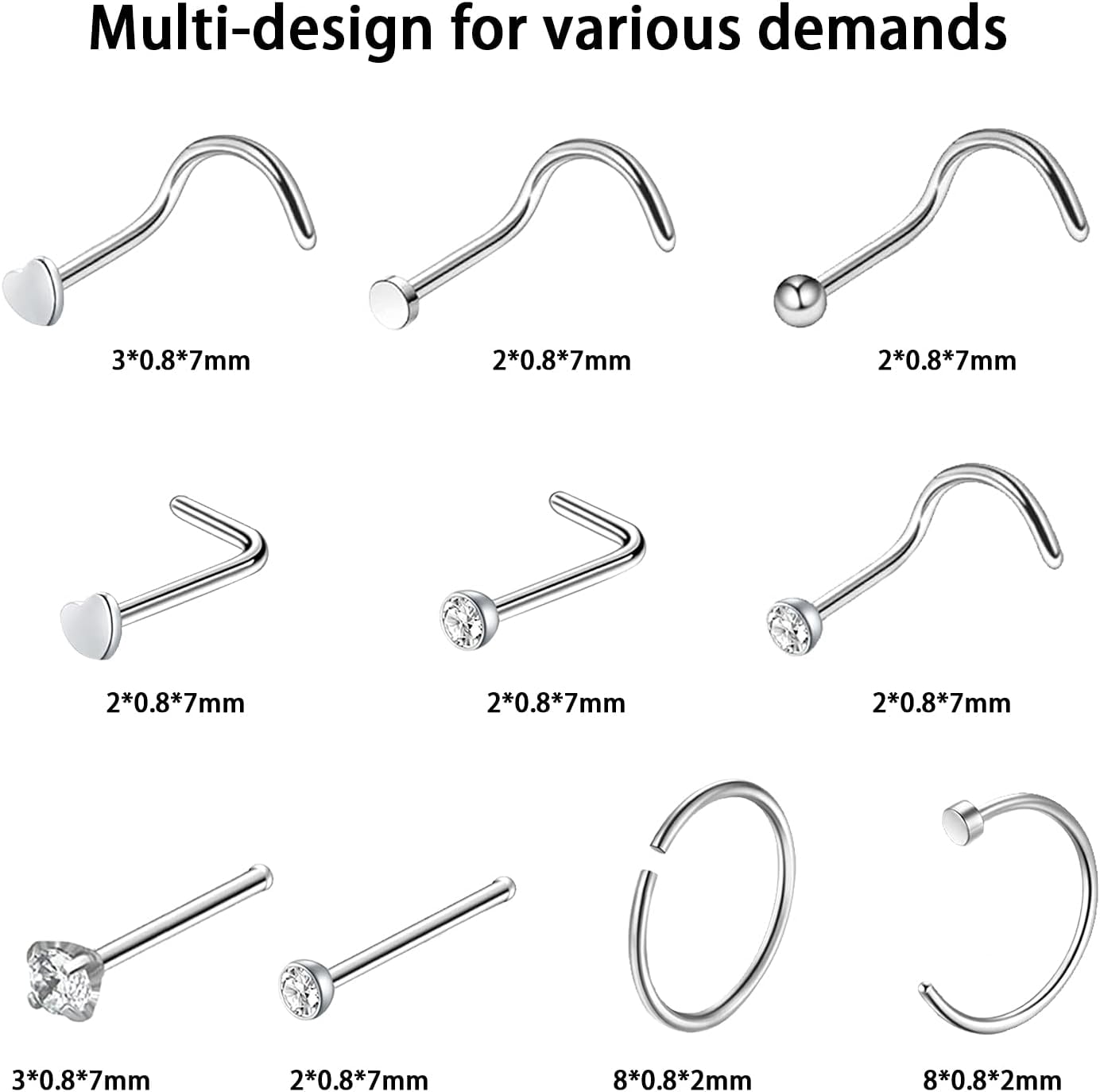 Disposable Nose Piercing Tool Set with 10 Nose Studs, Sterile and Safe Self Nose Piercing Kit for Girls Women