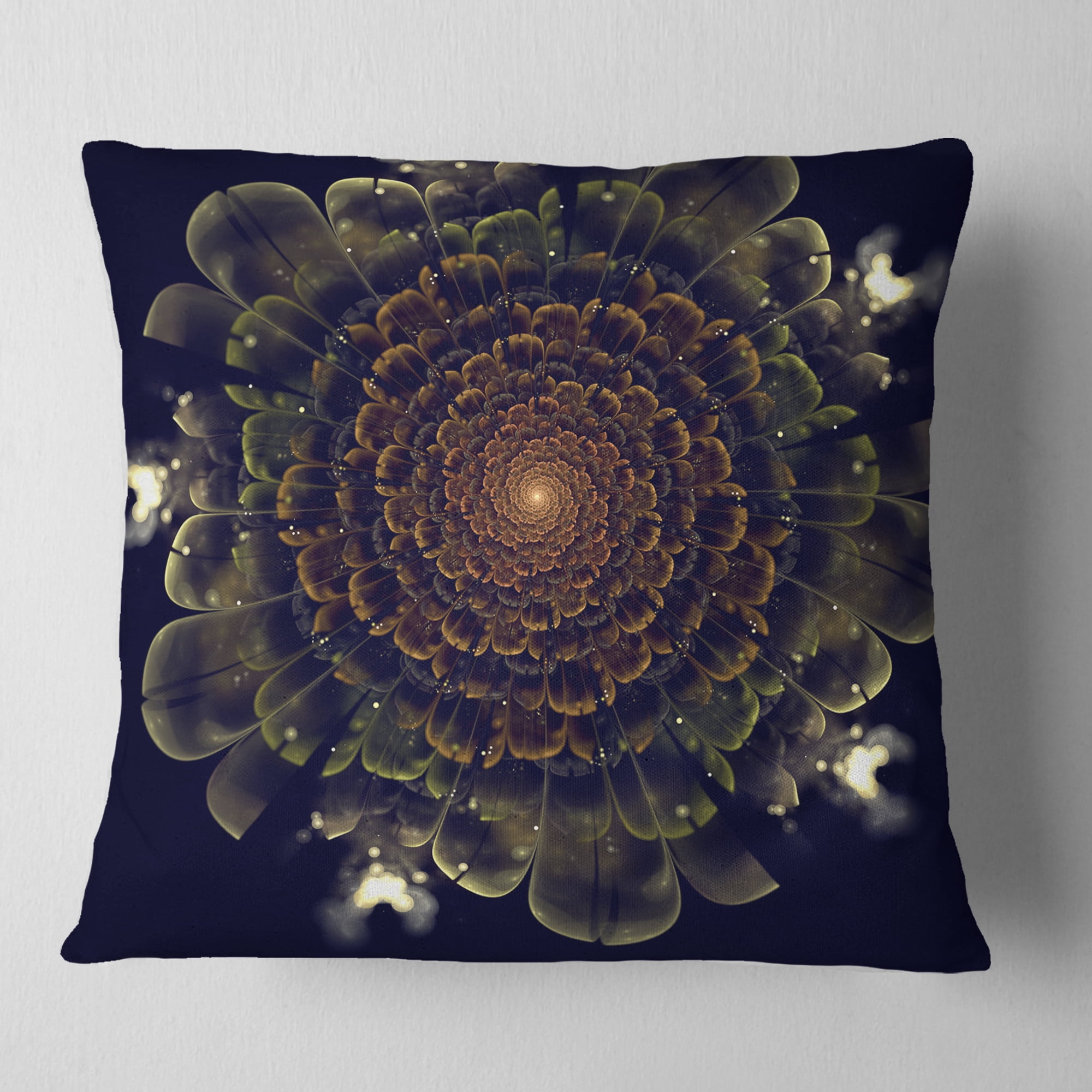 Designart Orange Fractal Flower with Green - Abstract Throw Pillow - 18x18