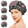 thumbnail image 7 of Shower Caps,Pioneer Flower Floral Print Pattern Waterproof Shower Cap for Women 4 Pieces,Double Reusable Hair Cover for Shower PEVA Elastic Stretch Hem, 7 of 7