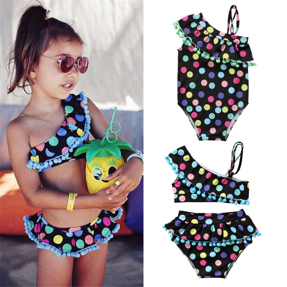 Girls Kids Bikini Tankini Halterneck Swimsuit Swimming Costume Bathing Suit 2-7Y