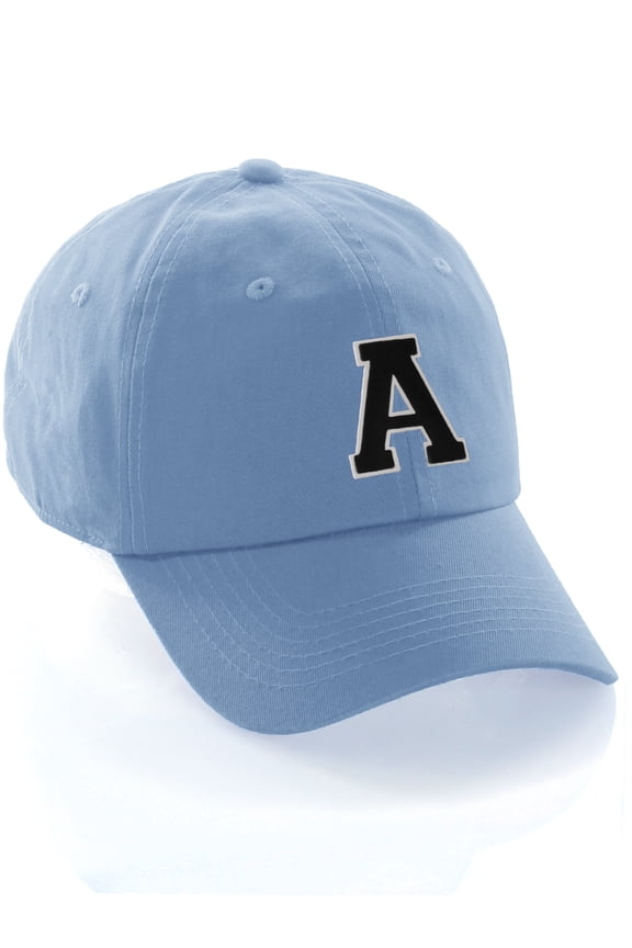 Customized Letter Intial Baseball Hat A to Z Team Colors, Sky Cap White Black Letter A