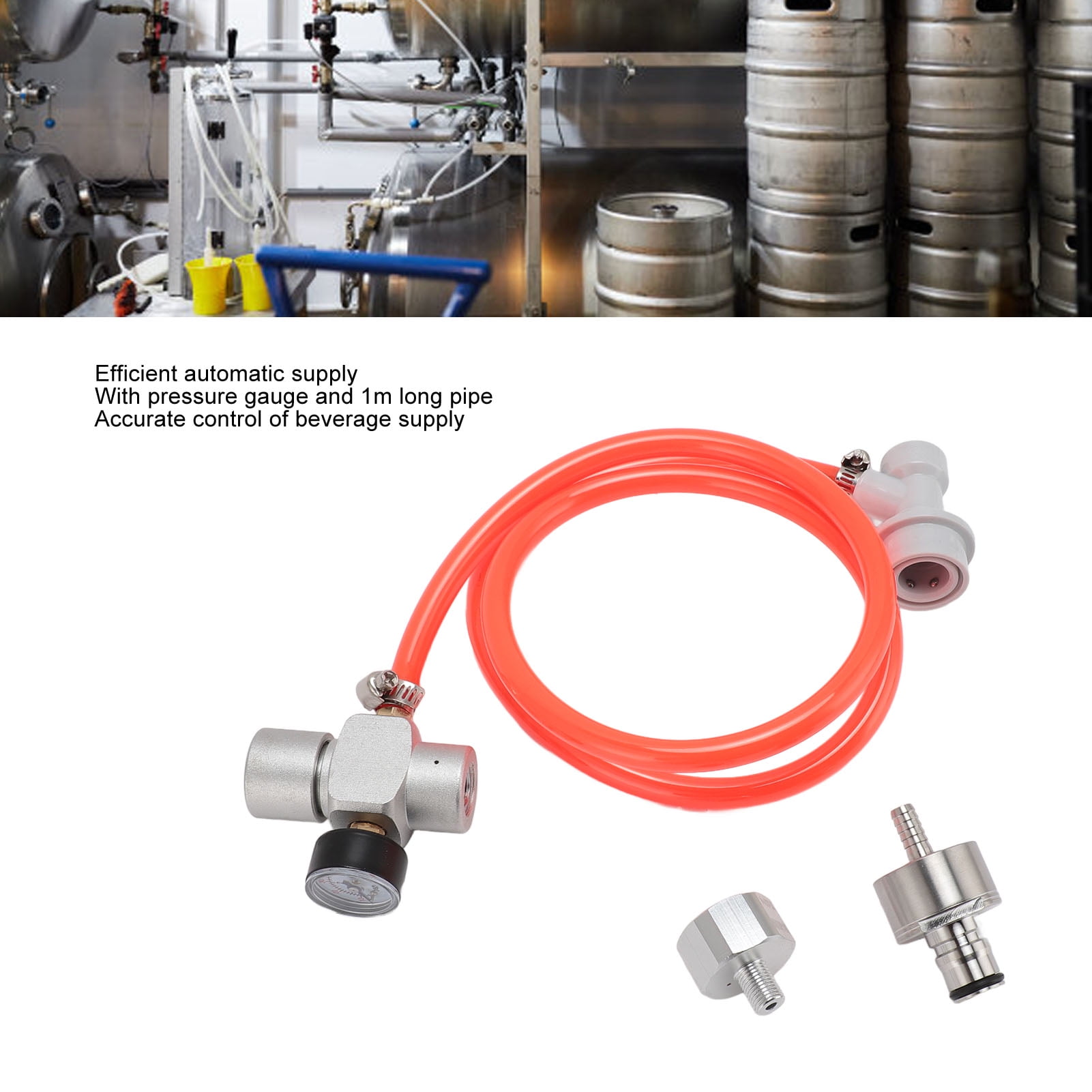 Rupoun Mini Keg Regulator Automatic Stainless Steel Coffee Soda Keg CO2 Pressure Regulator Dispenser with 1m / 39.3 inches Red Hose for Homebrew System