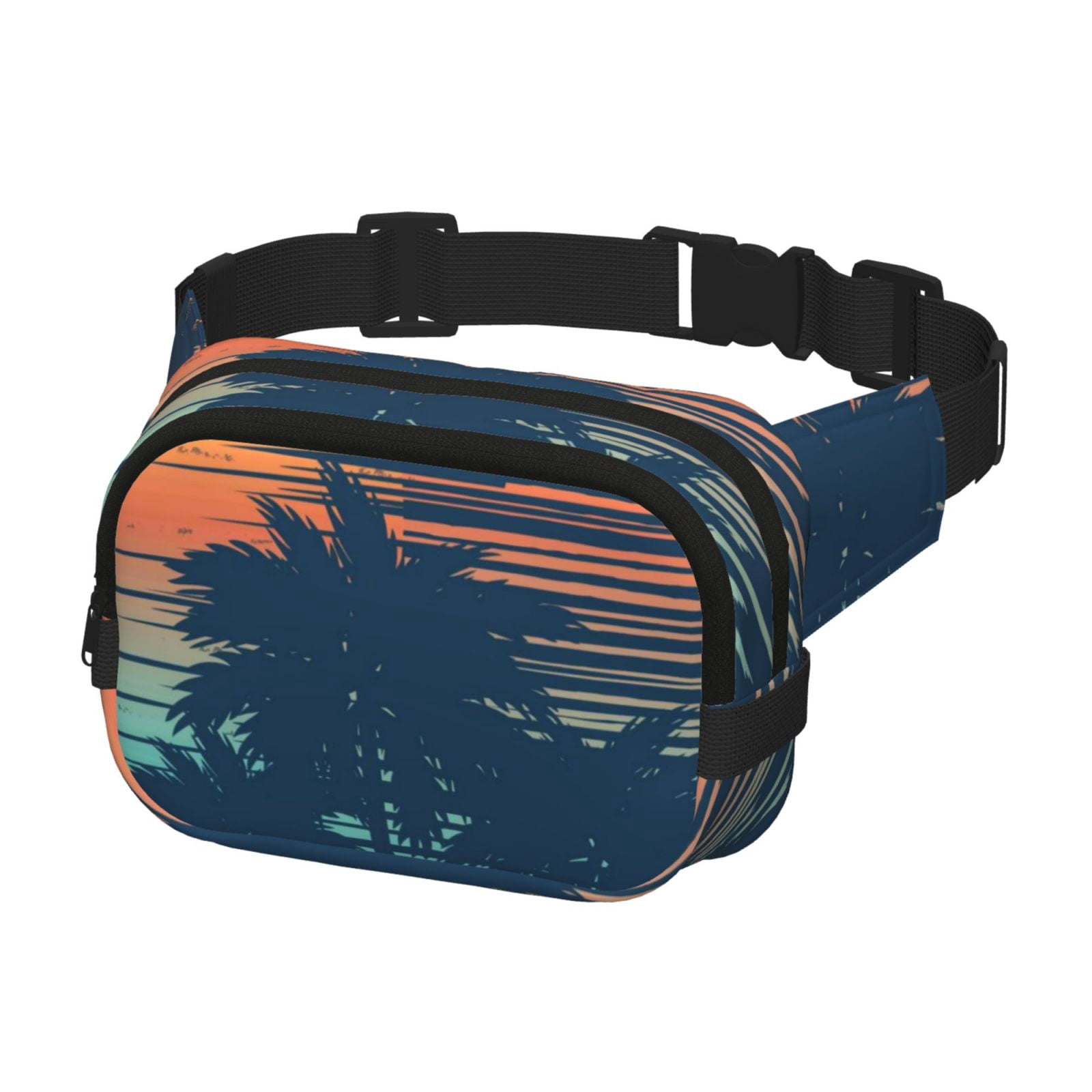 Fuzoiu Palm Trees Print Unisex Square Double Layer Waist Bag,Crossbody Fanny Pack Travel Workout Accessory