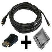 Sony Cyber-shot DSC-WX100 Compatible 15ft HDMI to HDMI Mini Connector Cable Cord PLUS HDMI Male to HDMI Mini Female Adapter with Huetron Microfiber Cleaning Cloth