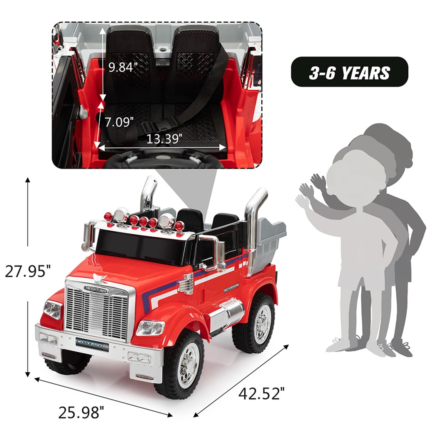 CIPACHO Kids Battery 12V Ride On Electric Car Toy, Optimus Prime Truck with Remote Control, Transformers Die-Cast Vehicle, Music, Rear Loader, Red