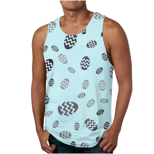 Qertyioot Nouveau Mode Imprimé de Pâques Gilet Décontracté d'Été pour Hommes Imprimé Sport Col Rond