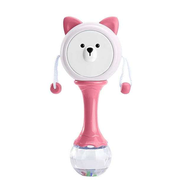 Pink 2 In 1 Drum And Rattle Toy Musical Toy For Toddlers Teething Toy Handheld Percussion Instrument High Temperature Resistant Plastic Material 6.7 X 1.7 X 1.7 Inches 0.14 Lbs