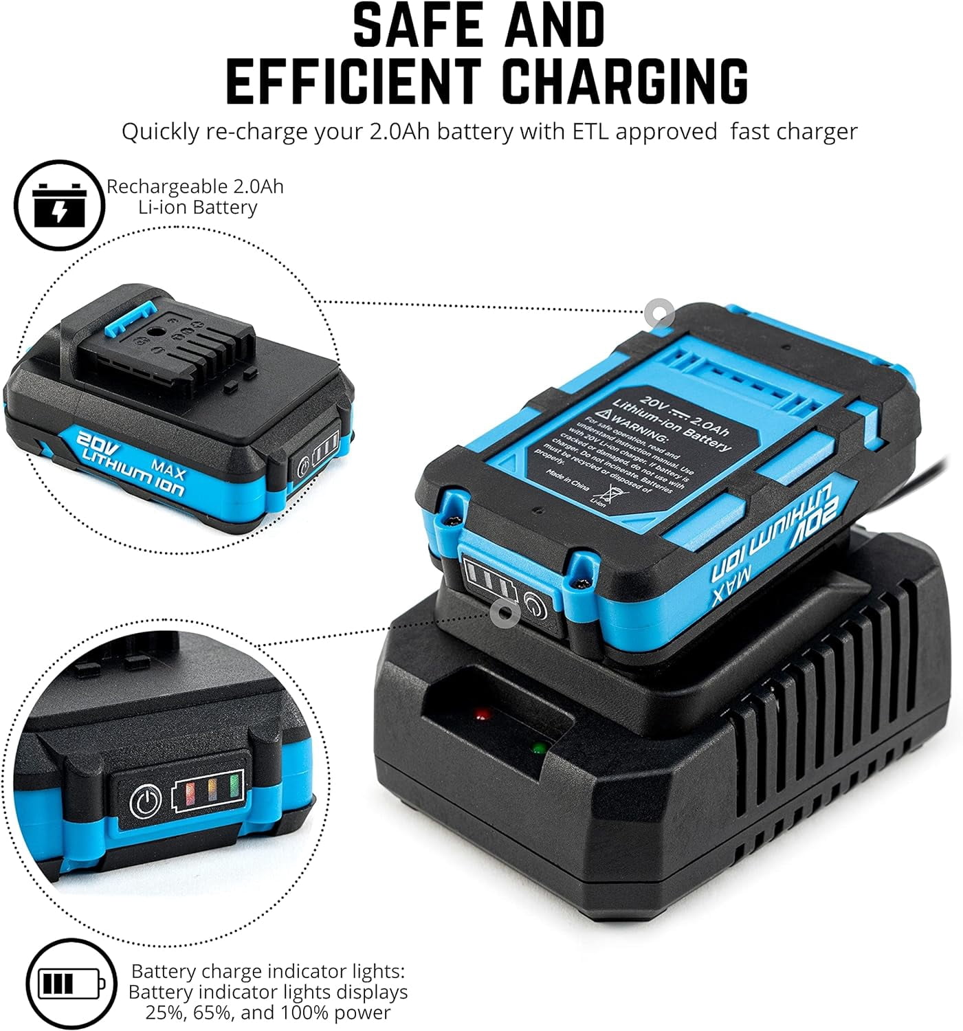 Neiko 10880A 3/8-Inch-Drive Brushless Cordless Impact Wrench, 20-Volt Compact Impact Wrench with Lithium-Ion Charging Battery, Includes Fast Charger, 3/8 Impact Gun, 3/8 Impact Wrench, Impact Driver