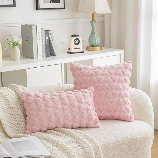Sanmadrola Pillow Covers 2 Pack Heart Love Cute Decorative Throw Pillow Covers 18x18 Soft Plush Faux Fur Wool Pillow Covers for Couch Sofa Home Valentines Day Pink Walmart Business Supplies