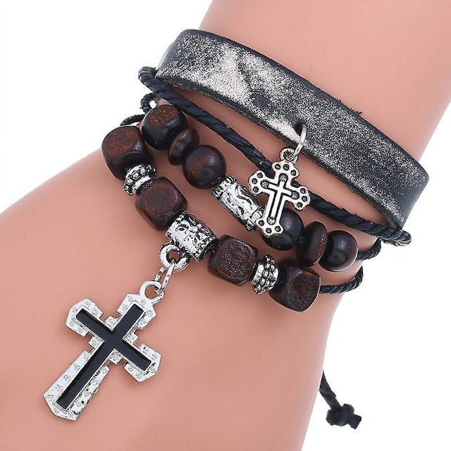Pulsera de cuero de ganado multicapa con cuentas, adorno vintage de estilo europeo y americano, pareja simple personalizada Rojo Verde