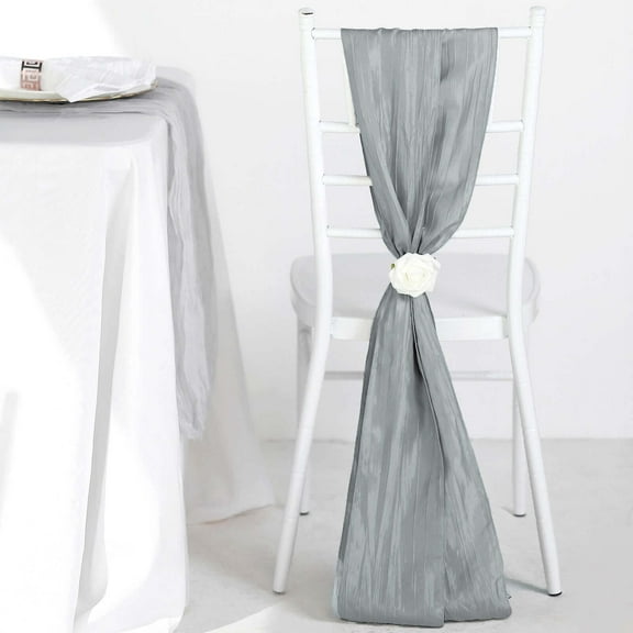 Efavormart 5 Pack | 6"x106" Accordion Crinkle Taffeta Chair Sashes -Silver