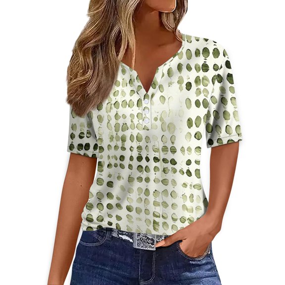 Women's Casual Shirt Short Sleeve V Neck Geometric Print Travel T-Shirt Pullover Top 3XL