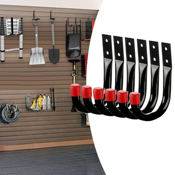 6 ganchos de almacenamiento para garaje, ganchos de pared, fáciles de instalar, de hierro, resistentes, para colgar herramientas, cuerdas, almacén y Rojo