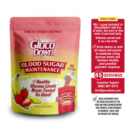 GlucoDown, Maintains Healthy Blood Sugar, Delicious Strawberry Banana, 45-Servings.