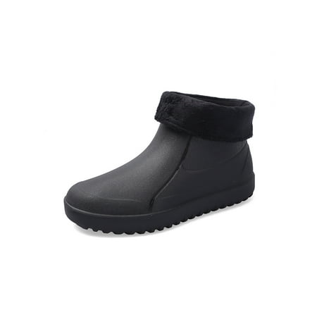 

Ritualay Mens Ankle Rain Boots Slip Resistant Rubber Boot Outdoor Garden Shoes Warm Low Calf Rainboot Fishing Work Removable Lining Waterproof Black 8
