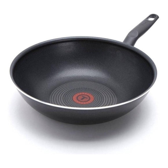 T-Fal Sartén Wok de 28 cm, con recubrimiento antiadherente Titanium, base de difusión, Termo-Señal y diseño práctico, altamente compatible, negro