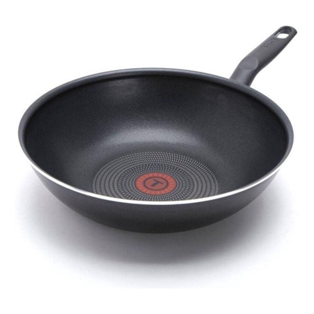 T-Fal Sartén Wok de 28 cm, con recubrimiento antiadherente Titanium, base de difusión, Termo-Señal y diseño práctico, altamente compatible, negro