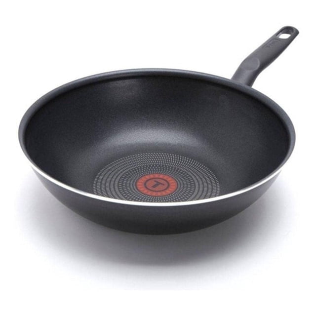 T-Fal Sartén Wok de 28 cm, con recubrimiento antiadherente Titanium, base de difusión, Termo-Señal y diseño práctico, altamente compatible, negro