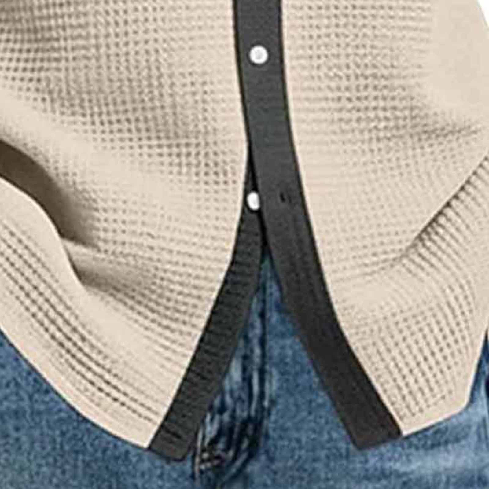 Long Sleeve Shirts for Men, Men's Button Down Waffle Textured Shirt Casual Long Sleeve Lapel Neck Wrinkle Free Untucked Shirts Fashion Clothes