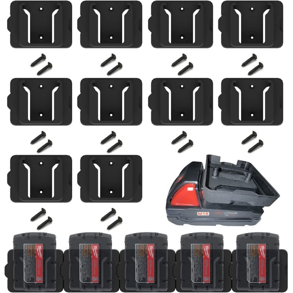 Gijok Battery Holder for Milwaukee M18 18V Battery (No Battery), 10Packs Wall Mount Batteries Storage for Wall, Work Van, Shelf, Toolbox