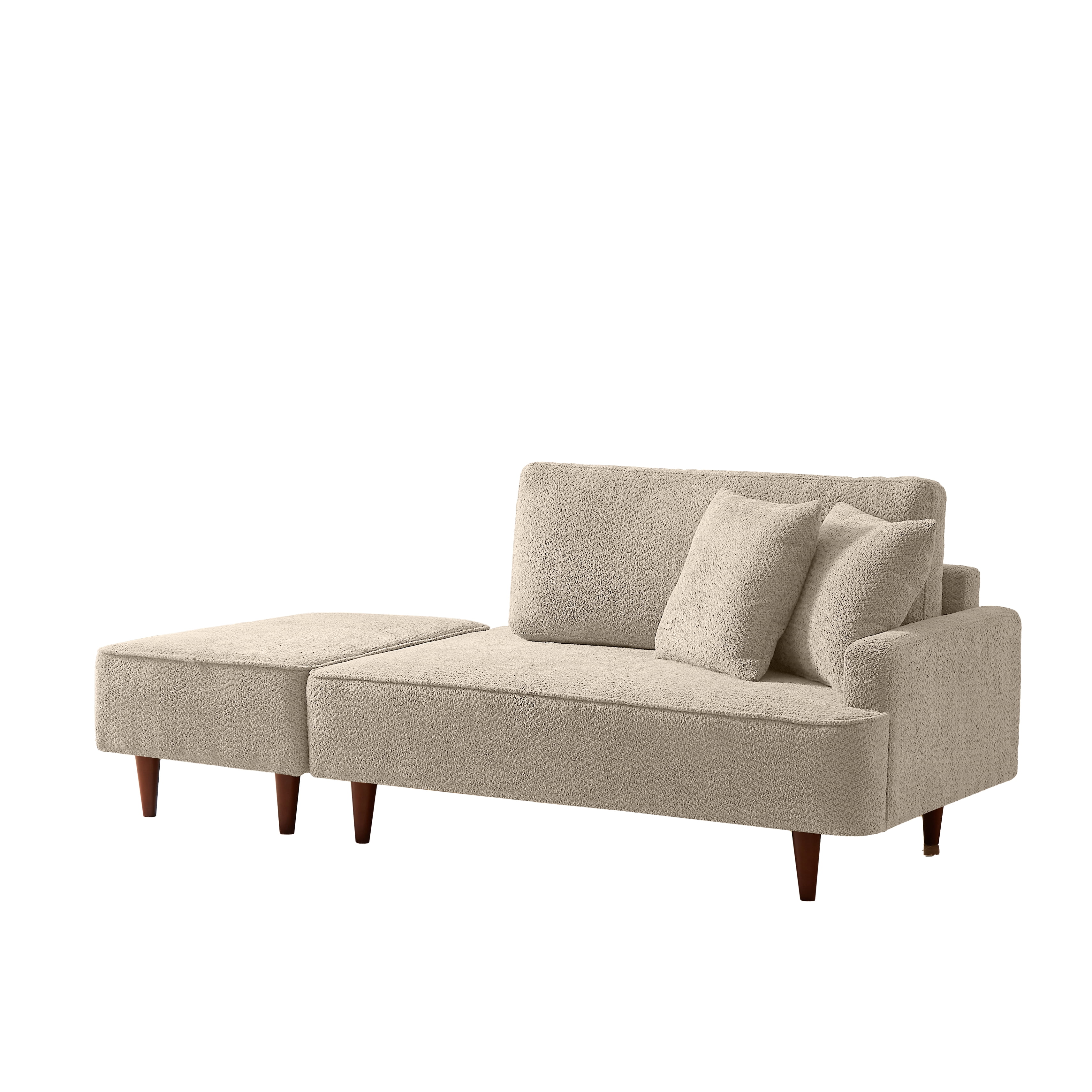 Aukfa 2 in 1 Chaise Lounge Chair with Ottoman & 2 Throw Pillows,Oversized Boucle Lounge Reading Chair for Living Room/Bedroom,Camel