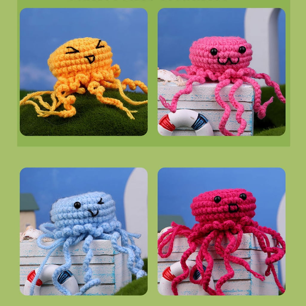 DIY Crochet Starter, DIY Jellyfish Crochet Kits Including Crochet Hook, Yarns, Needle, Plastic Eyes, Needle Threader