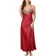 thumbnail image 1 of INSPIRAR CHIC Vestido de Noche de Satén para Mujeres con Cuello en V Floral Sin Mangas Primavera Verano Ropa de Dormir Fiesta Pijamas M Rojo, 1 of 5