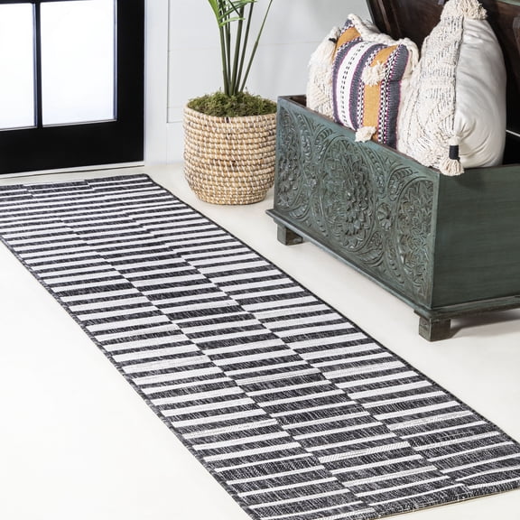 JONATHAN Y SANTA MONICA 2 x 10 Runner Rug, Sukie Offset Stripe - Black/Ivory, SMB133F-210