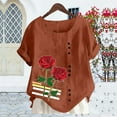 thumbnail image 4 of Women Summer Rose Print Short Sleeve Top Tee Graphic Cute T-Shirt,Women's Dressy Casual Tops Business Work Blouses White Button Down Shirts, 4 of 4