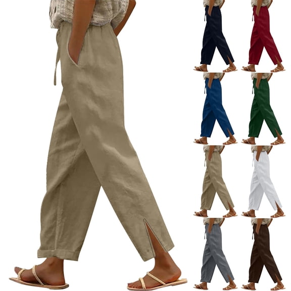 Women's Summer Solid Color Cotton Linen Straight Leg Loose Casual Pants