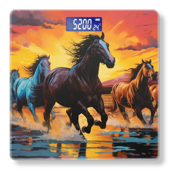 High Precision Body Weight Scale Smart Bathroom Scales with Large LCD Display(400lbs),Decorative for Bedroom-Horses Running Along The Riverbank With The Sunset Sky