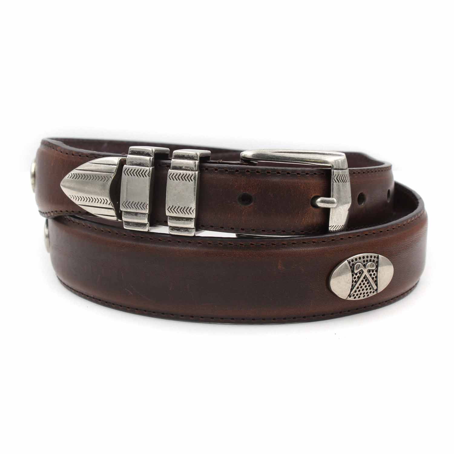 Danbury Golf Mens Club Conchos Top Grain Leather Belt (Brown, 32