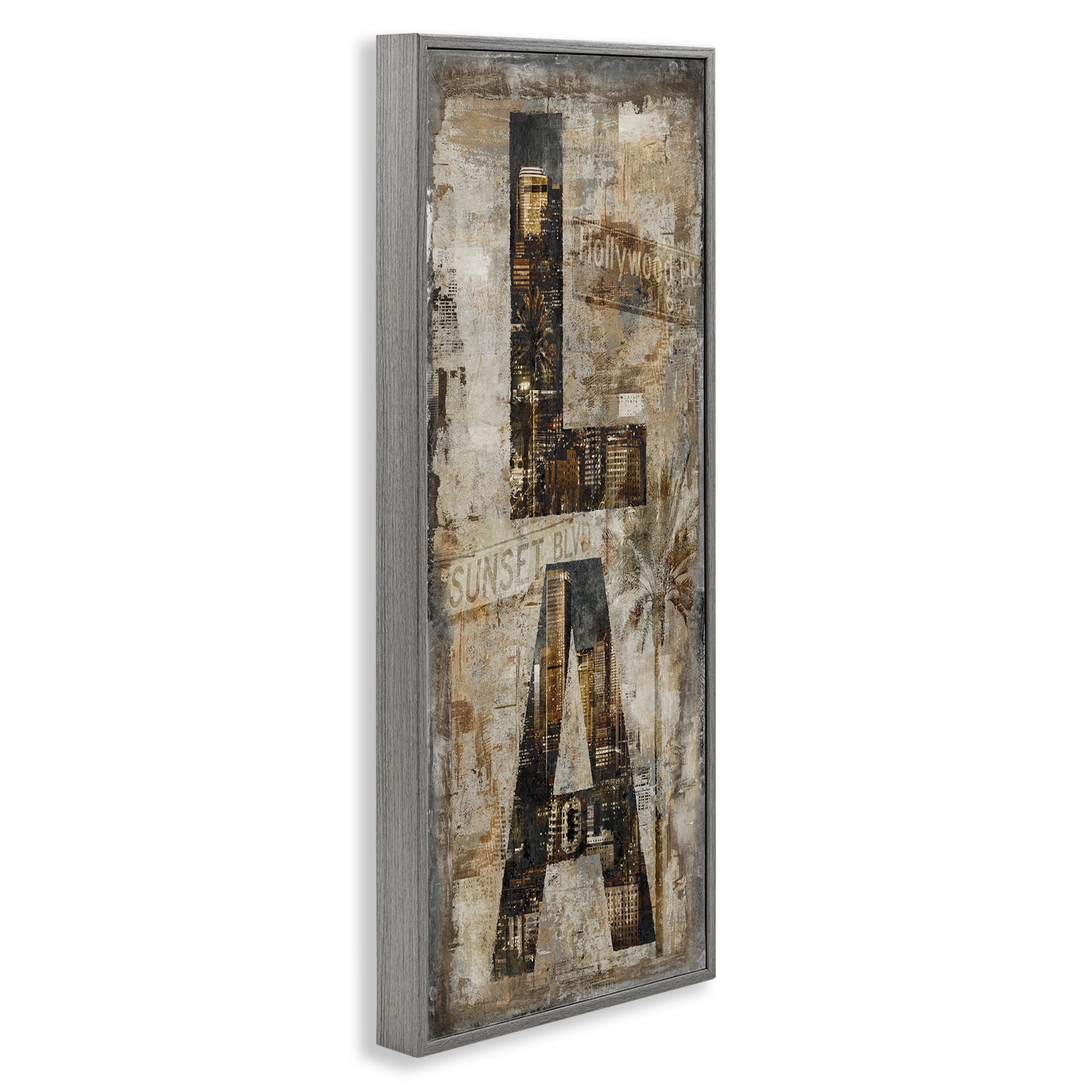 Stupell Industries Los Angeles Montage Collage Town & City Painting Gray Framed Art Print Wall Art, 13 x 30