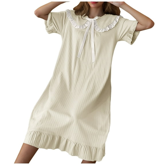 Diufon Nightgowns for Women Spring Summer Doll Collar Short Sleeve Nightdress Casual Loose Sleep Dresses