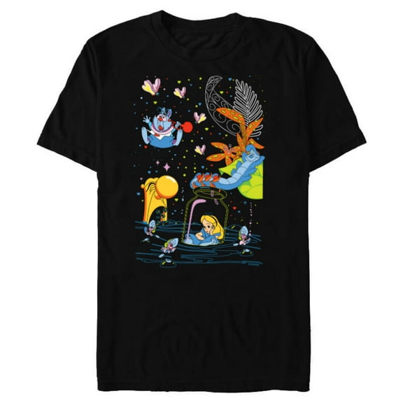 Disney Alice in Wonderland Bottle Adventure Valentine’s Day - Short Sleeve Blended T-Shirt for Adults - Customized-Black