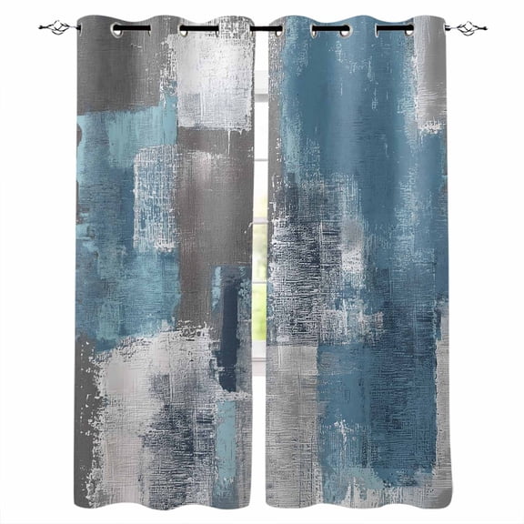 Blackout Curtains for Bedroom, Blue Grey Room Darkening Window Drapes for Living Room, Modern Oil Painting Art Abstract Thermal Insulated Grommet Curtains, 27.5x39 inch, 2 Panels