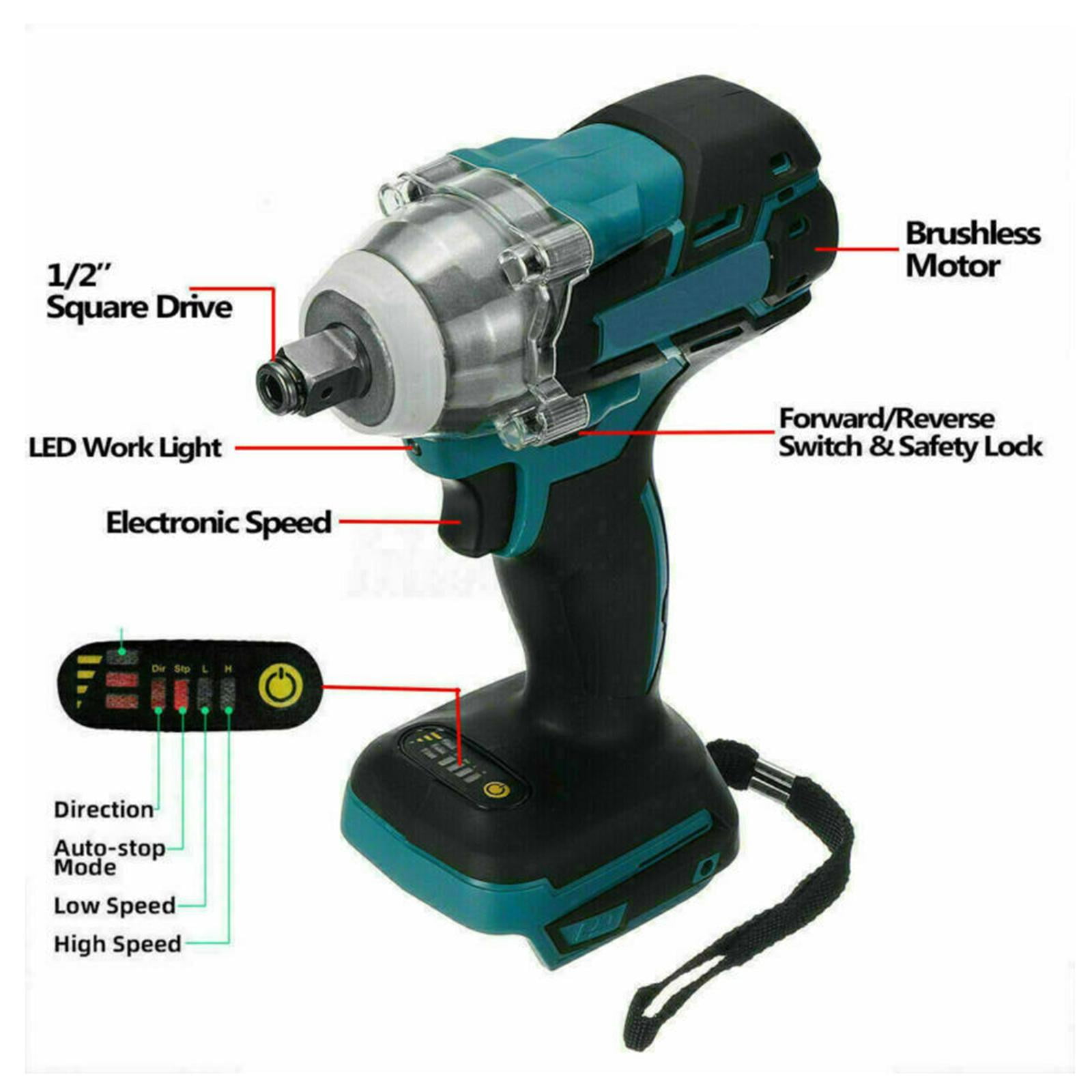 Nishiyuenyi 1/2" Cordless Brushless Electric Impact Wrench Tools Lightweight Adjustable Mode