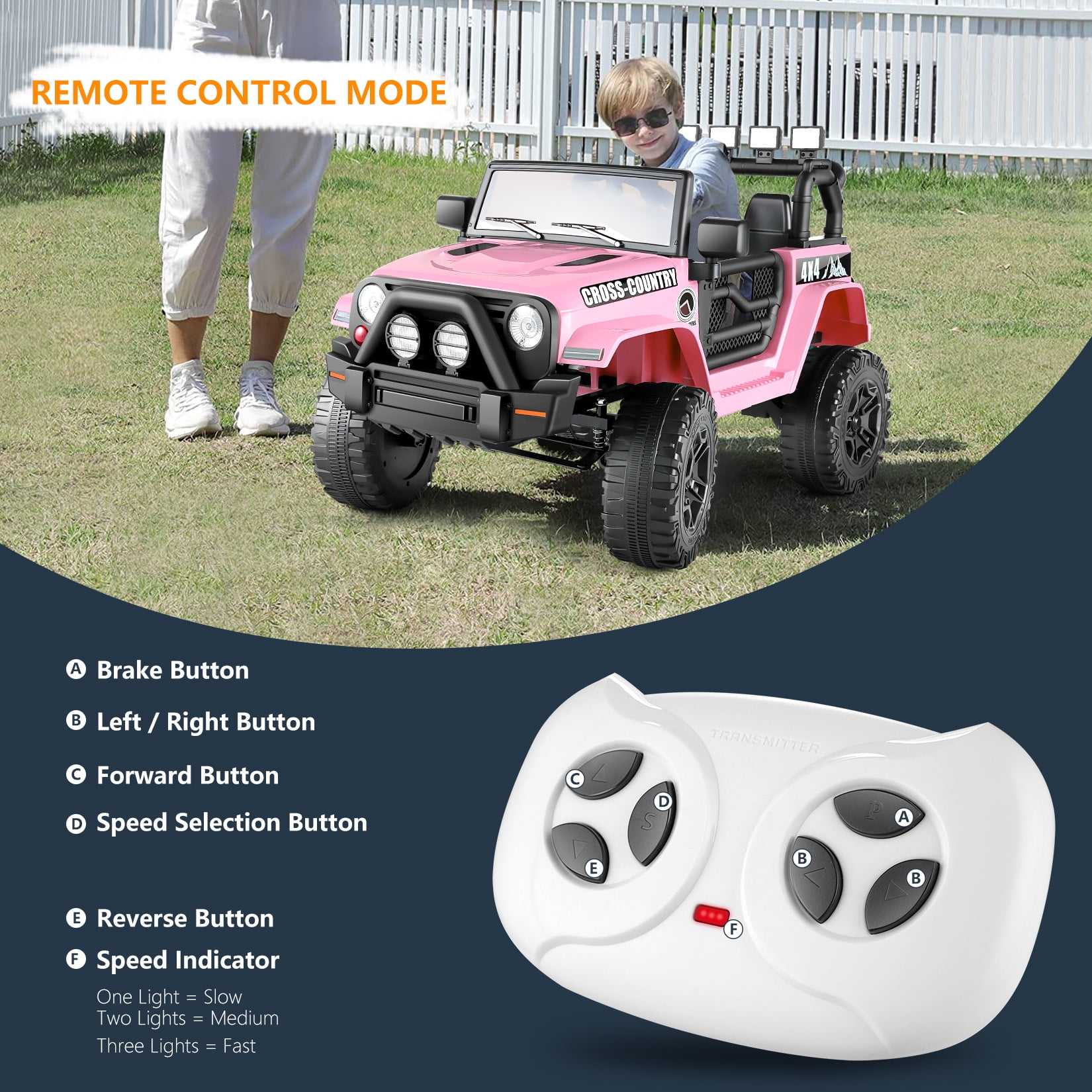 Funcid Ride on Truck Car, Kids 12V Electric Ride on Toys with Parent Remote Control, Spring Suspension, Bluetooth Music, LED Lights - Pink