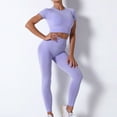 thumbnail image 3 of RQYYD Women's Workout Outfit 2 Pieces Seamless High Waist Yoga Leggings with Long Sleeve Crewneck Crop Top Gym Clothes Set Purple L, 3 of 8