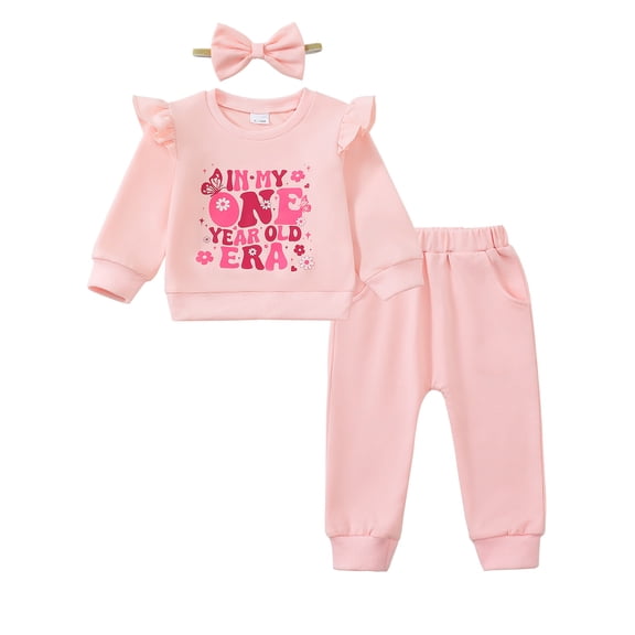 Baby Girl Clothes 12 Months Girls First Birthday Outfit 1 Year Old Girl Birthday Long Sleeve Sweatshirt Top Pants Set for Baby Girl Gift Pink
