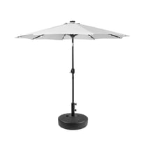 GARDEN 9 Ft Solar LED Patio Umbrella with Black Round Base Weight Included, White