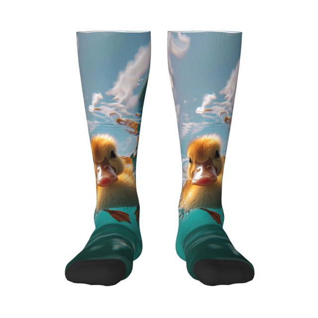 Fotbe Underwater Swimming Duck Calcetas Divertidas Estampadas para Hombre y Mujer, Calcetas de Algodón hasta la Rodilla para Caminar, Correr, Enfermería y Embarazo