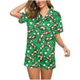 thumbnail image 2 of VBTAPA Womens Silk Satin Pajamas Set Matching Christmas Pajamas 2 Piece Short Sleeve Button Down Pj Loungewear Set with Pockets Multicolor#26 S, 2 of 8