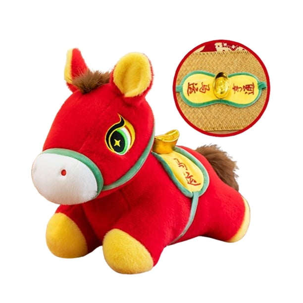 Ornamentos Colgantes Decorativos, Peluche de Caballo Afortunado Guo-Feng 25 cm, Mascota Del Año Del Zodíaco Chino, Llavero de Tamaño de Bolsillo con Cierre de Oro Y Bolsa