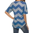 thumbnail image 5 of Hibeli Women Stripes Print Zip Up V Neck Short Batwing Sleeves Summer Tunic Top, 5 of 6