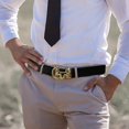 thumbnail image 6 of belt buckle gold belt Genuine Leather Dress Belts For Men Work With Ratchet Belt Adjustable Automatic Buckle Jeans for Belt, Golden Bull belt With Big & Tall Sizes, 6 of 7