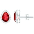 thumbnail image 3 of Rosec Jewels 5X7 MM Pear Cut Created Ruby Classic Stud Earring with Diamond Accent, 925 Sterling Silver, 3 of 7